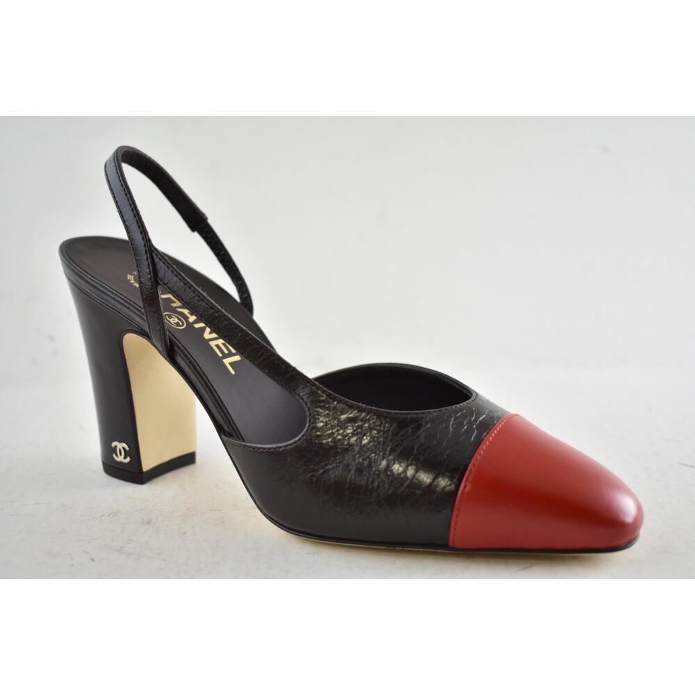 Chanel 26S Blazy Dark Brown Red CC Coco Sling Slingback Block Heel Pump 39.5c - Picture 5 of 16